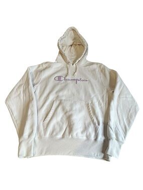 Champion Reverse Weave Hoodie Womens M White Embroidered Logo
